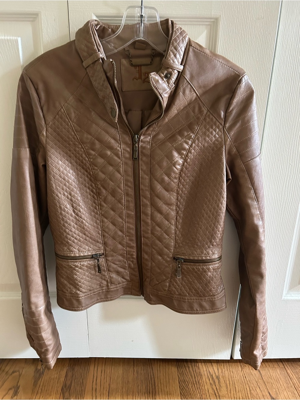 Quilted Faux Leather Moto Jacket - Taupe